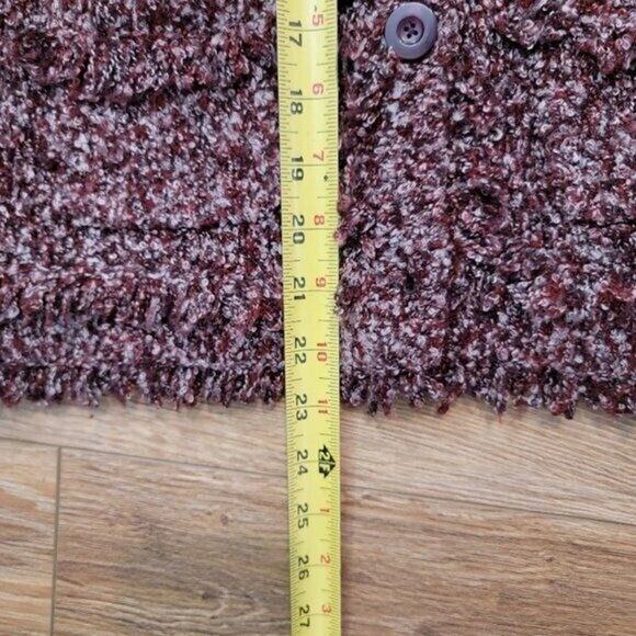 INC Sweater Women's Sz Medium Cardigan Burgundy Fringe Button Front Qtr Sleeve - Picture 8 of 9